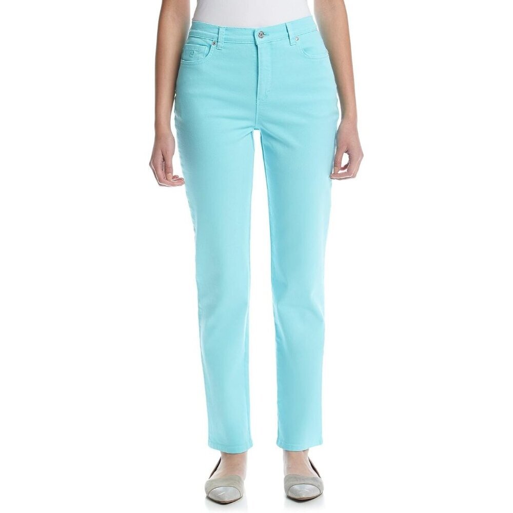 Gloria Vanderbilt Amanda Straight Jeans Women 12 Mid Rise Stretch Denim Aqua Sky